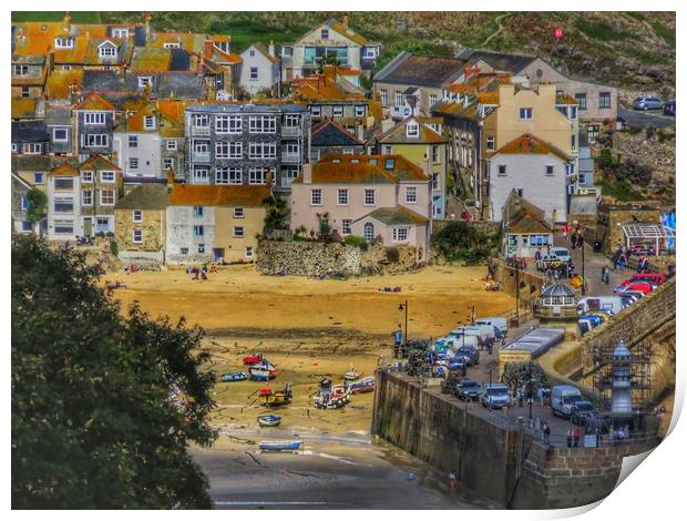 Bustling St Ives Harbour Print by Beryl Curran
