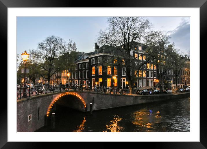 Amsterdam by Night Framed Mounted Print by Graham Custance