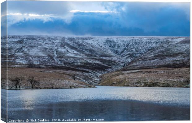 The Grwyne Fawr Reservoir in Winter Canvas Print by Nick Jenkins