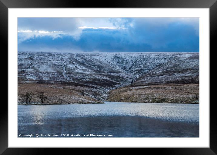The Grwyne Fawr Reservoir in Winter Framed Mounted Print by Nick Jenkins