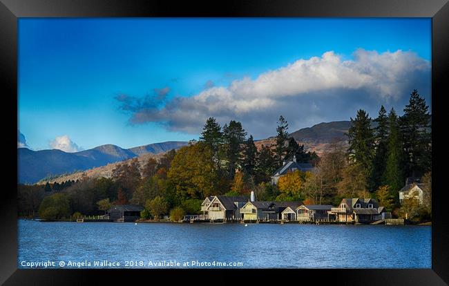 Lake Widermere and Boat Houses Framed Print by Angela Wallace