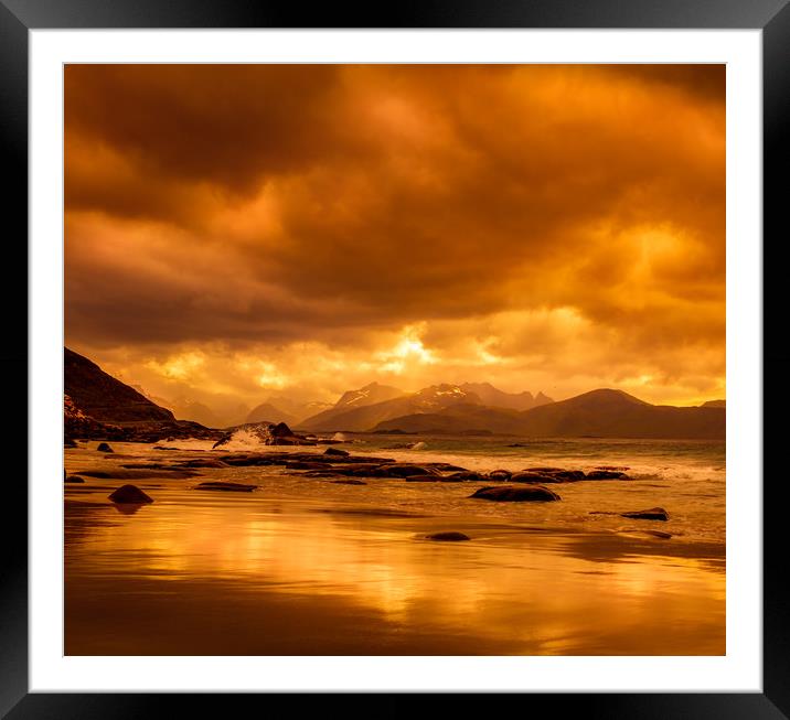 Sunset on a beach in Norway Framed Mounted Print by Hamperium Photography