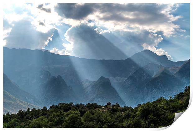 Sunlight in the Albanian mountains Print by peter schickert