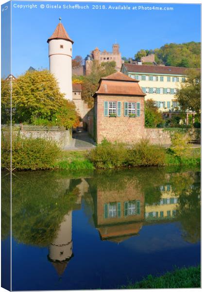  Wertheim with the Tauber River and the Castle Canvas Print by Gisela Scheffbuch