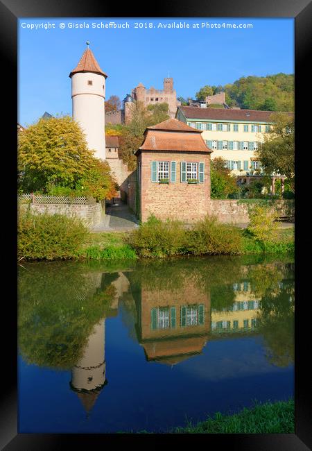  Wertheim with the Tauber River and the Castle Framed Print by Gisela Scheffbuch