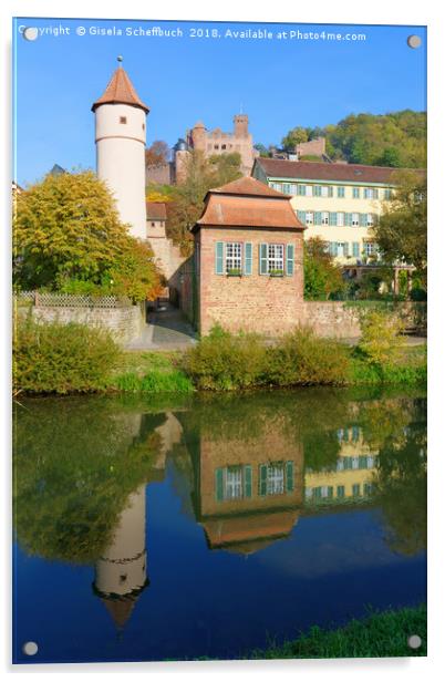  Wertheim with the Tauber River and the Castle Acrylic by Gisela Scheffbuch