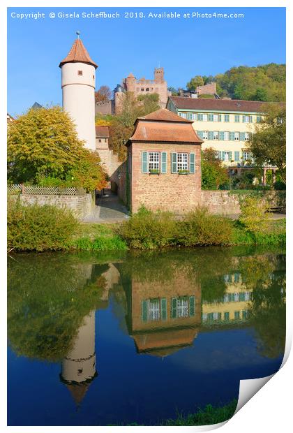  Wertheim with the Tauber River and the Castle Print by Gisela Scheffbuch