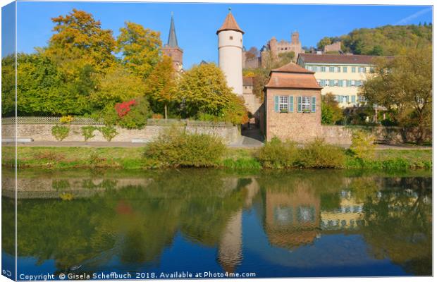  Wertheim with the Tauber River and the Castle     Canvas Print by Gisela Scheffbuch