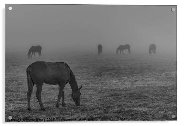 Horses in the mist Acrylic by Martin Bowra