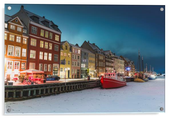 Frozen red ship in Nyhavn Copenhagen canal Acrylic by Dalius Baranauskas