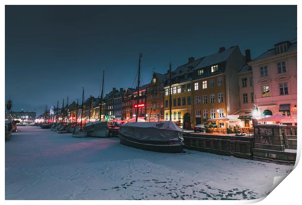 Frozen Nyhavn canal in winter Print by Dalius Baranauskas
