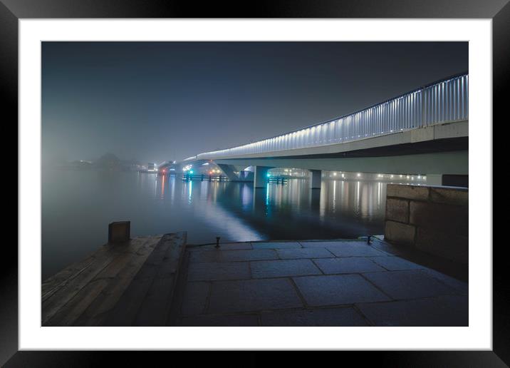 Copenhagen Inderhavnsbroen bridge foggy evening Framed Mounted Print by Dalius Baranauskas