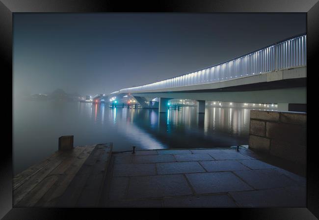 Copenhagen Inderhavnsbroen bridge foggy evening Framed Print by Dalius Baranauskas