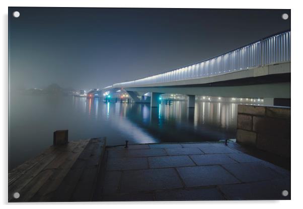 Copenhagen Inderhavnsbroen bridge foggy evening Acrylic by Dalius Baranauskas