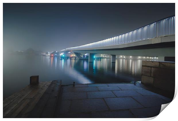Copenhagen Inderhavnsbroen bridge foggy evening Print by Dalius Baranauskas