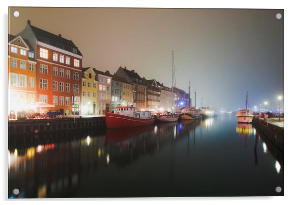 Foggy evening in Nyhavn canal Acrylic by Dalius Baranauskas