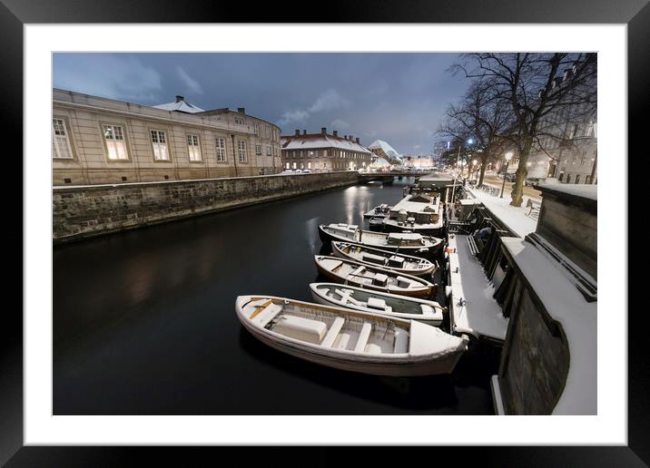 First snow in Copenhagen canal Framed Mounted Print by Dalius Baranauskas