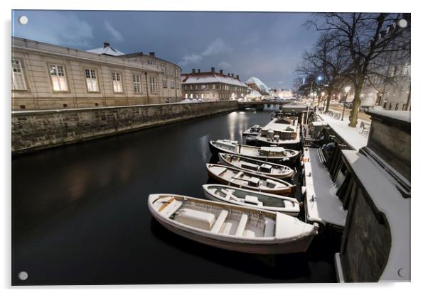 First snow in Copenhagen canal Acrylic by Dalius Baranauskas