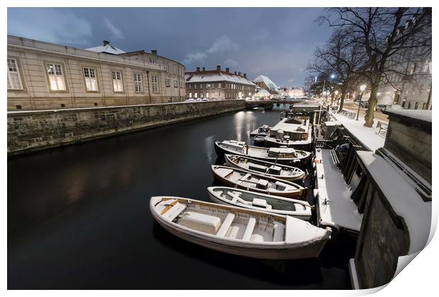 First snow in Copenhagen canal Print by Dalius Baranauskas