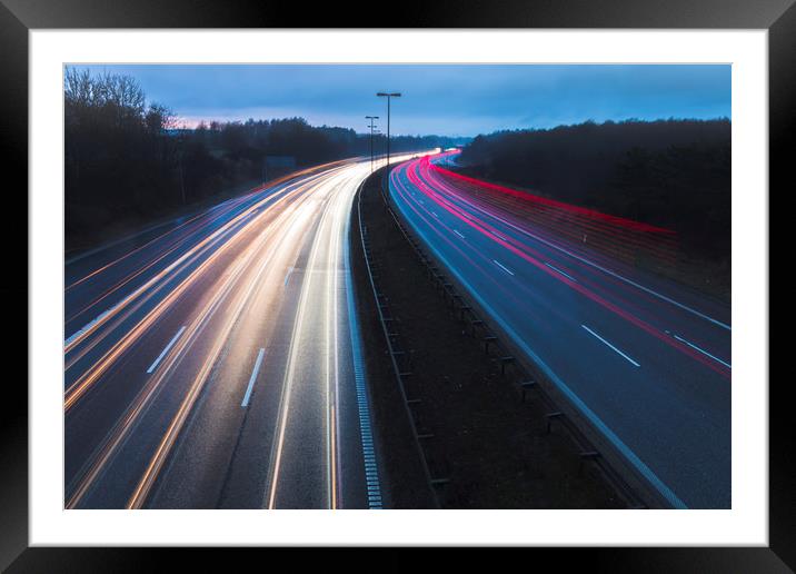 Light trails in highway of Denmark Framed Mounted Print by Dalius Baranauskas