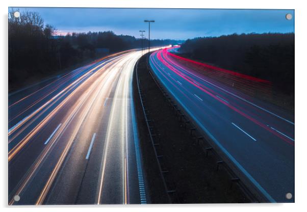 Light trails in highway of Denmark Acrylic by Dalius Baranauskas