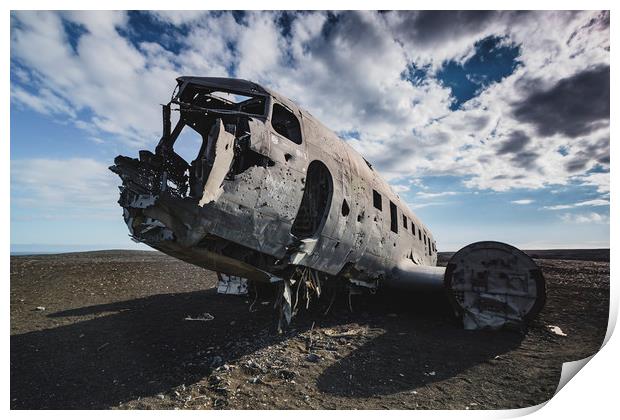 Airplane DC-3 wreckage in Iceland beach Print by Dalius Baranauskas