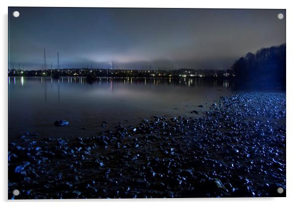 Roskilde fjord shore at night Acrylic by Dalius Baranauskas