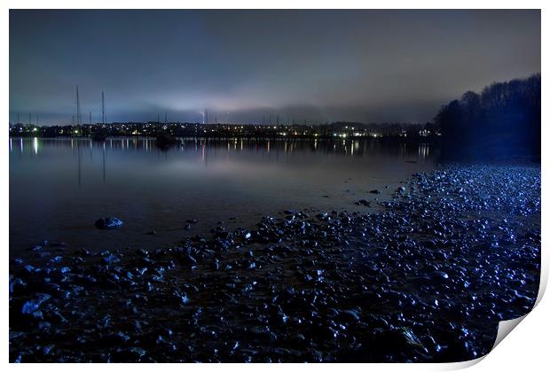 Roskilde fjord shore at night Print by Dalius Baranauskas