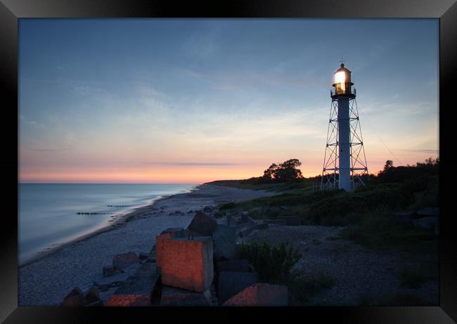 Pape's lighthouse in calm sunset Framed Print by Dalius Baranauskas