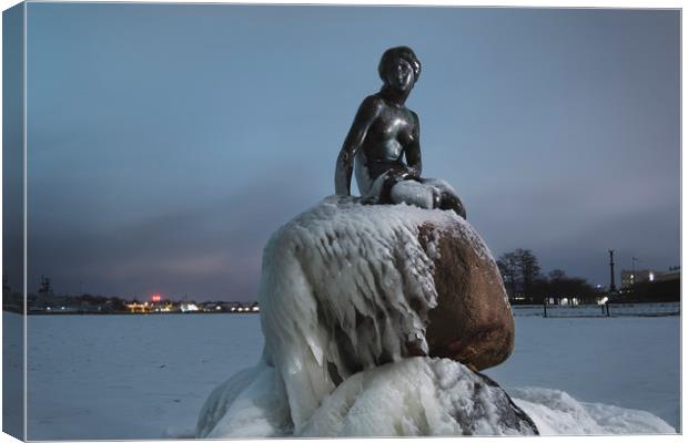 Frozen statue of The Little Mermaid Canvas Print by Dalius Baranauskas