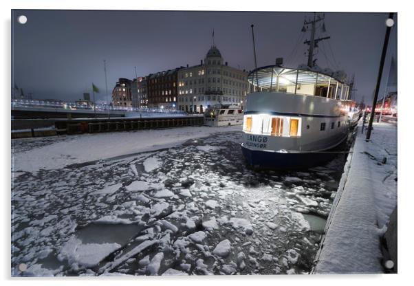 Frozen Nyhavn canal in winter Acrylic by Dalius Baranauskas
