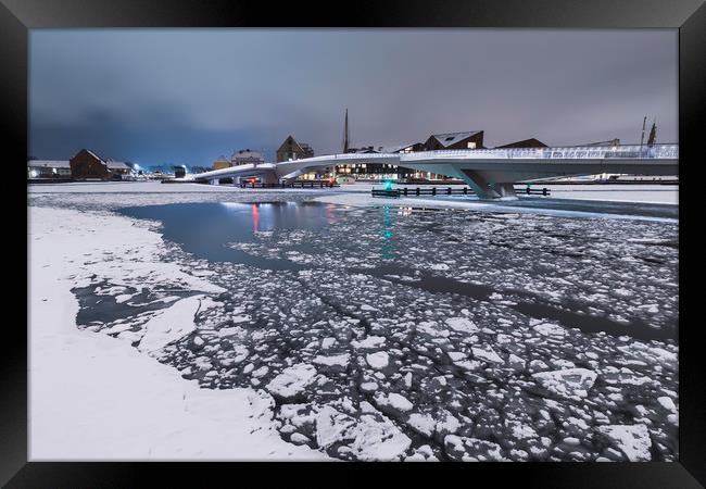 Frozen canal near Inderhavnsbroen bridge Framed Print by Dalius Baranauskas