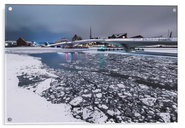Frozen canal near Inderhavnsbroen bridge Acrylic by Dalius Baranauskas