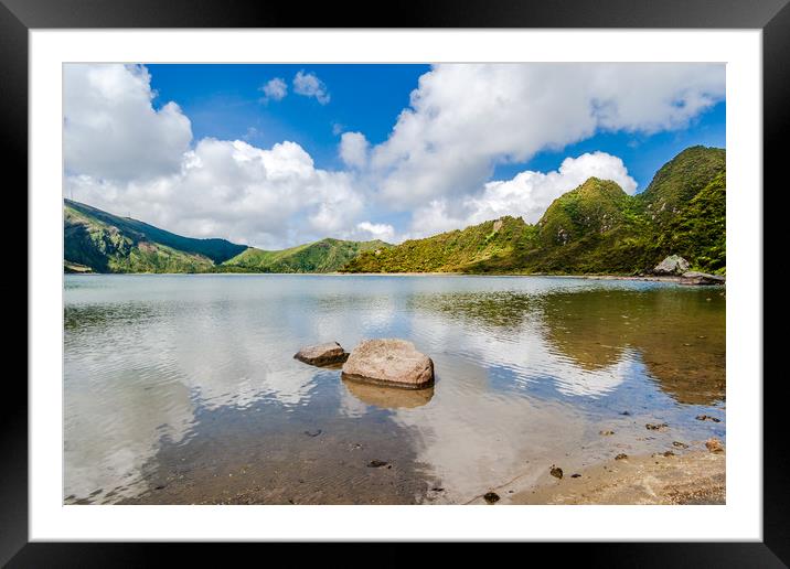Fiery Lake of Fogo Framed Mounted Print by Kevin Snelling
