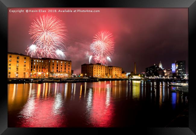 Albert dock fireworks Liverpool Framed Print by Kevin Elias