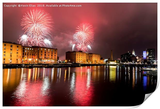 Albert dock fireworks Liverpool Print by Kevin Elias