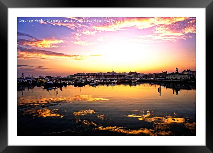 Sunset on the water in the harbour Framed Mounted Print by Alan Glicksman