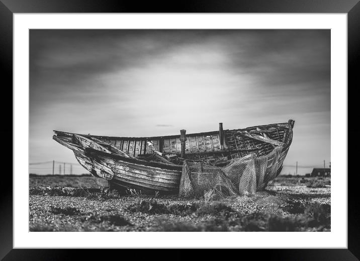 The Lone Fishing boat at Dungeness Framed Mounted Print by Kia lydia