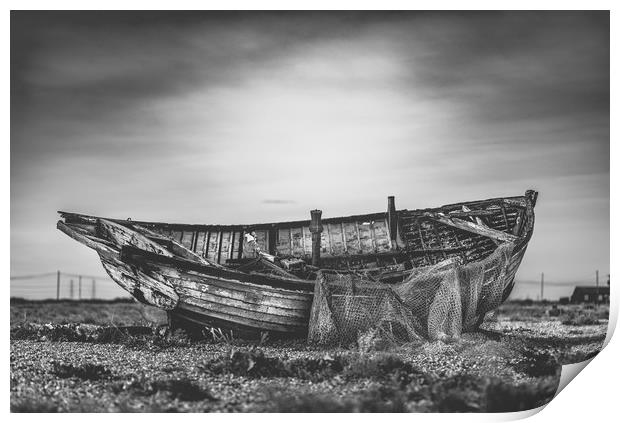 The Lone Fishing boat at Dungeness Print by Kia lydia