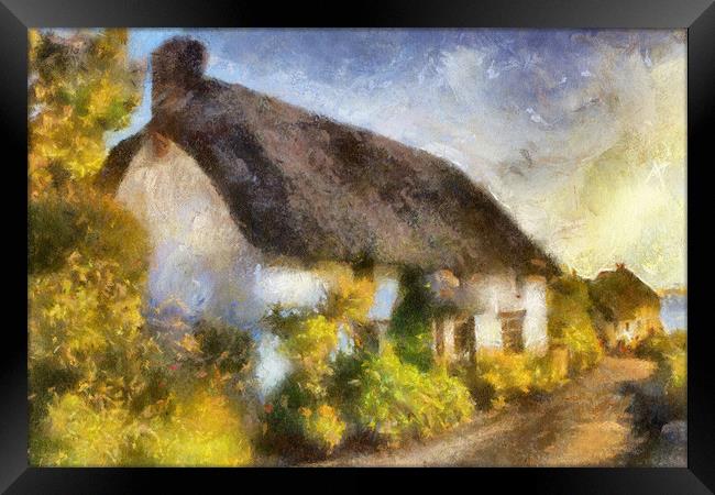 Thatch Cottage  Cornwall uk Framed Print by Irene Burdell