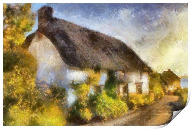 Thatch Cottage  Cornwall uk Print by Irene Burdell