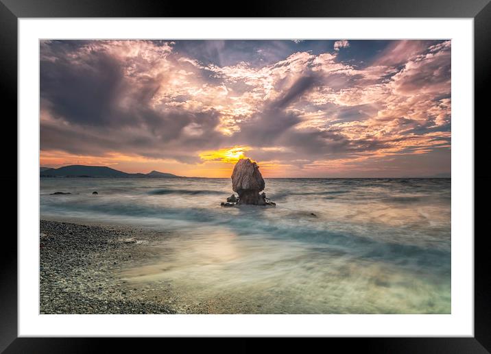 Rhodes Kato Petres Beach and Solitary Rock Framed Mounted Print by Antony McAulay