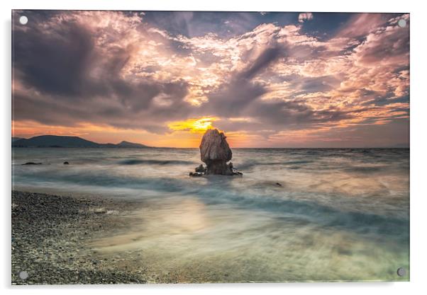 Rhodes Kato Petres Beach and Solitary Rock Acrylic by Antony McAulay
