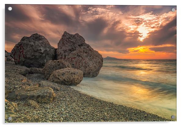 Rhodes Kato Petres Beach at Sunset Acrylic by Antony McAulay
