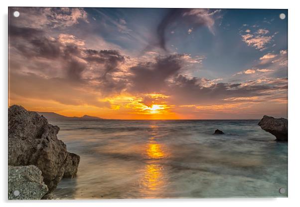 Rhodes Kato Petres Beach Glorious Sunset Acrylic by Antony McAulay