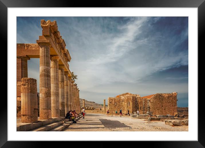 Rhodes Lindos Acropolis Editorial Framed Mounted Print by Antony McAulay