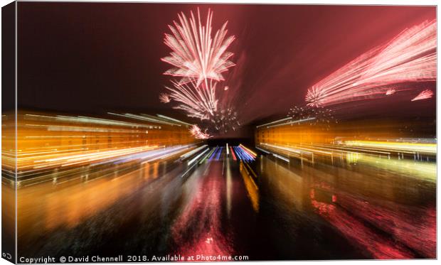 River Of Light Fireworks Abstract  Canvas Print by David Chennell