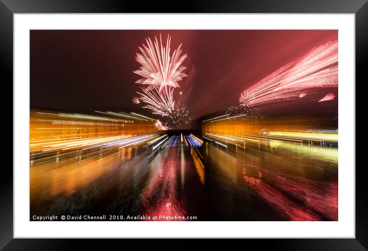 River Of Light Fireworks Abstract  Framed Mounted Print by David Chennell