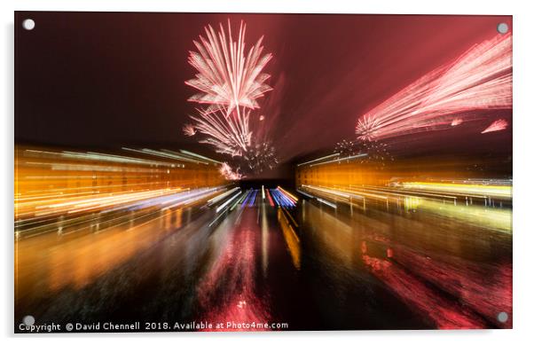 River Of Light Fireworks Abstract  Acrylic by David Chennell