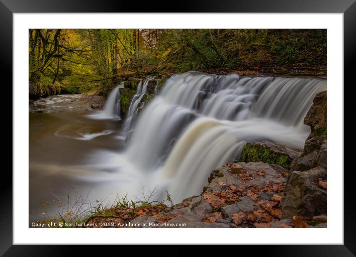 Waterfall in Autumn Framed Mounted Print by Sorcha Lewis